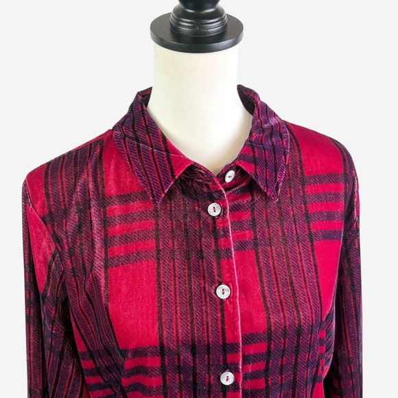 Soft Surroundings Velour Plaid Button Down Tunic Top Size L Long Sleeve - Picture 2 of 10